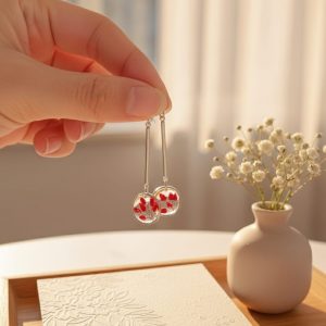 Pendientes largos con hojas de centeno.